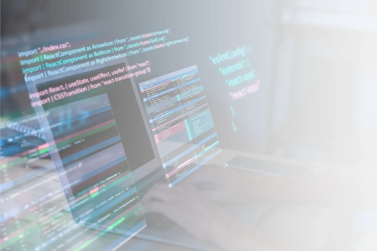 image d'arriere plan représentant un IDE de développement web en ReactJS